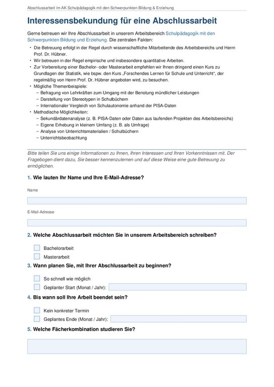 Interessenbekundung Abschlussarbeit